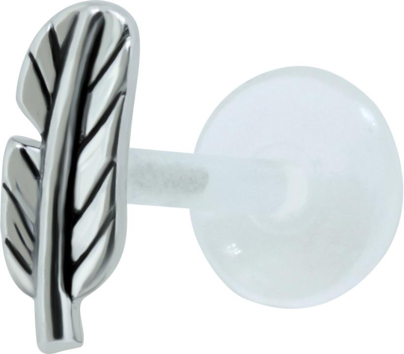 PTFE Piercing Labret Stecker Blatt Silber   1.2mm