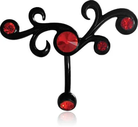 🦚 Bauchnabelpiercing Tribal Schwarz Kristall Steine Rot Gothic Motiv oben