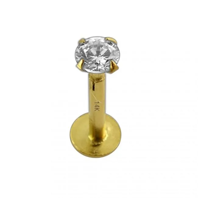 🦚 Piercing Labret Stecker 14karat Echtgold Gelbgold 3mm-Kristall Steckaufsatz mit Geschenkbox