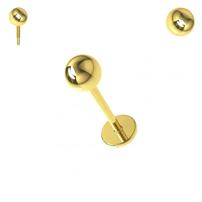 🦚 Piercing Labret Stecker 14karat Echtgold Gelbgold Innengewinde 3mm-Kugel mit Geschenkbox
