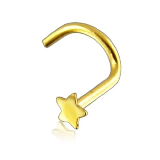 🦚 14karat Echtgold Nasenstecker Spirale Nasenpiercing Gelbgold Stern mit Geschenkbox