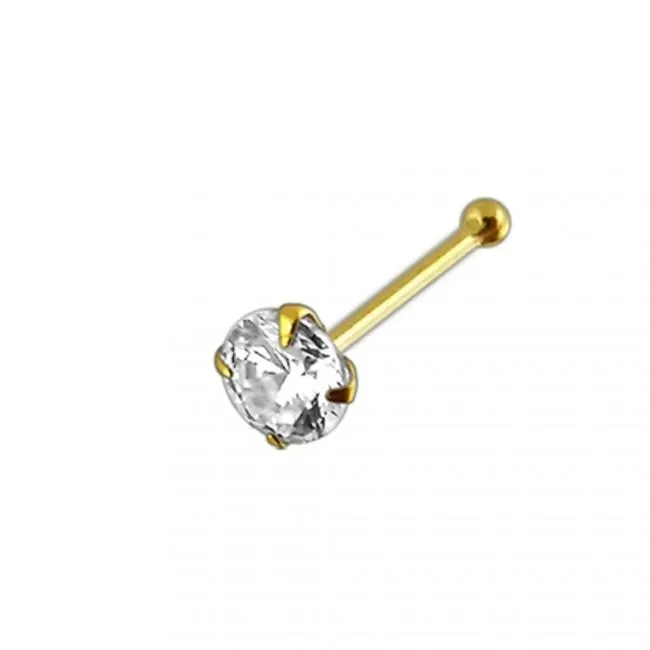 🦚 14karat Echtgold Nasenstecker Pin Nasenpiercing Gelbgold 2.5mm-Kristall mit Geschenkbox