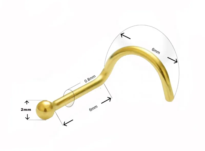 🦚 Nasenpiercing Spirale 2mm-Kugel 14k Echtgold Nasenstecker mit Geschenkbox