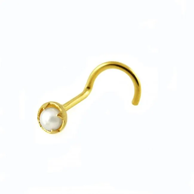 🦚 14karat Echtgold Nasenstecker Spirale Nasenpiercing Gelbgold 2mm-Perle mit Geschenkbox