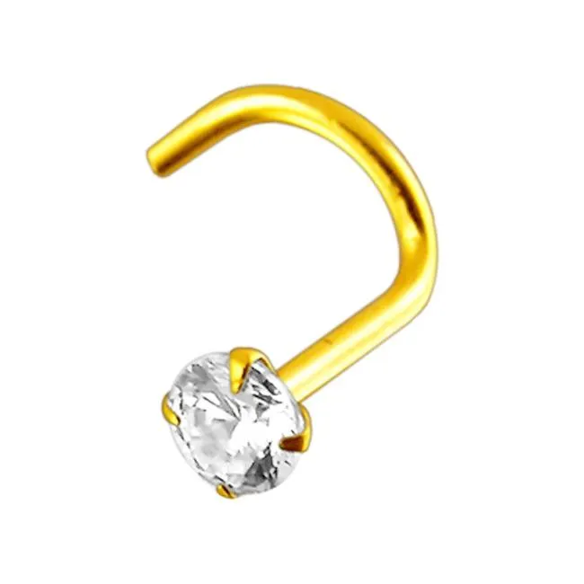 🦚 18karat Echtgold Nasenstecker Spirale Nasenpiercing Gelbgold mit 2.5mm-Kristall