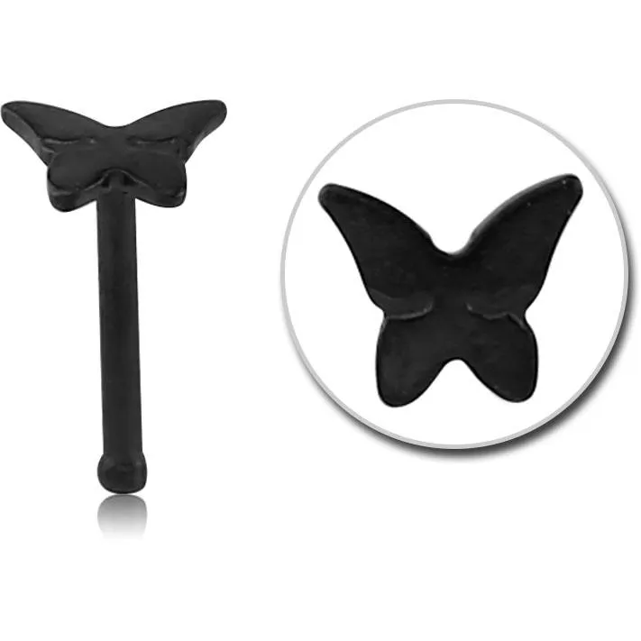 🦚 Nasenstecker Pin schwarz Schmetterling 0.8 Stahl Nasenpiercing gerade