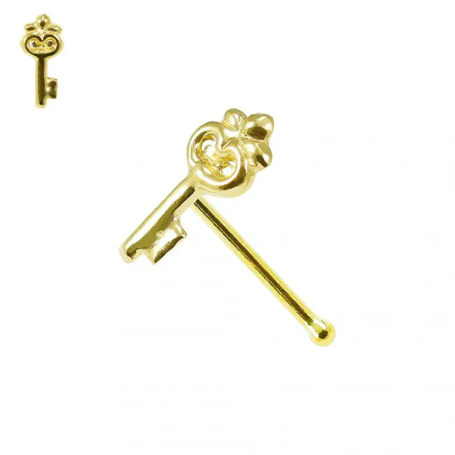 🦚 Nasenstecker Pin 9k Gelbgold Nasenpiercing Schlüssel mit Geschenkbox