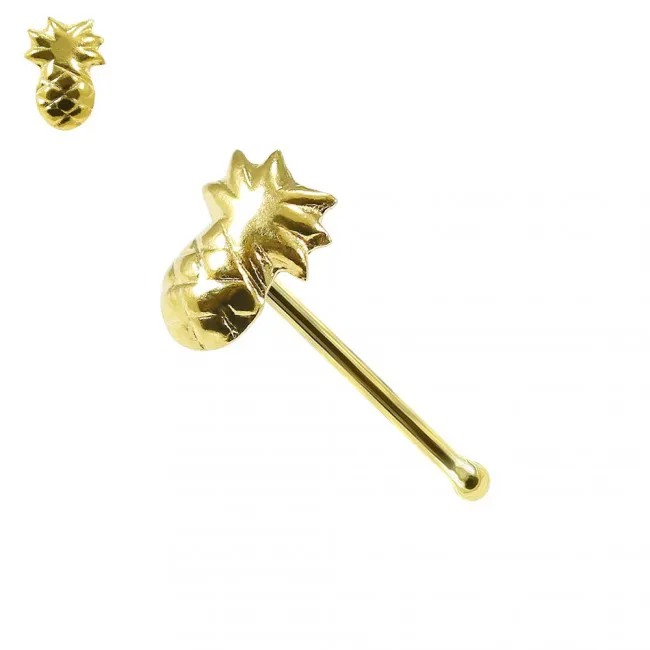 🦚 Nasenstecker Pin 9k Gelbgold Nasenpiercing Ananas mit Geschenkbox