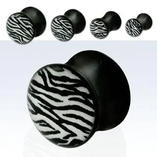 🦚 Ohr Piercing Plug Zebra Muster Schwarz/Weiß Acryl