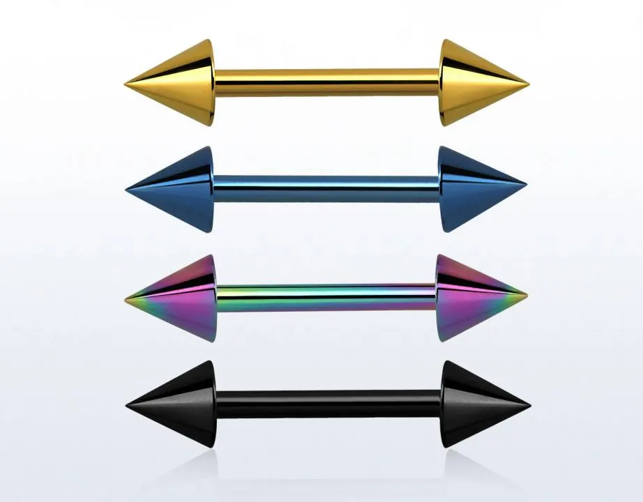 🦚 Barbell Straight Barbell mit Spitzen schwarz dunkelblau goldfarbig rainbow 1.2mm/1.6mm
