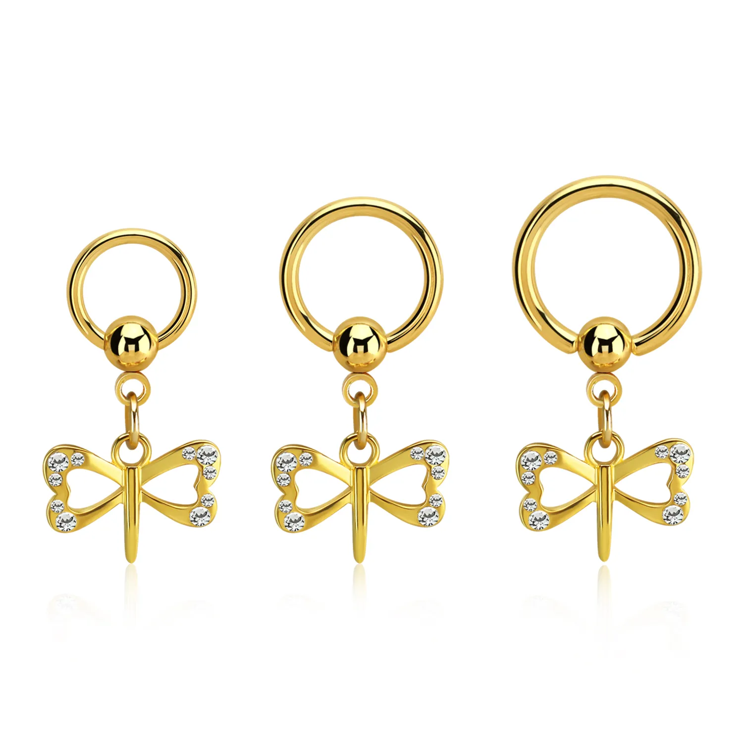 🦚 Brustpiercing Nipple Piercing Ring goldfarbig mit Motivanhänger Libelle