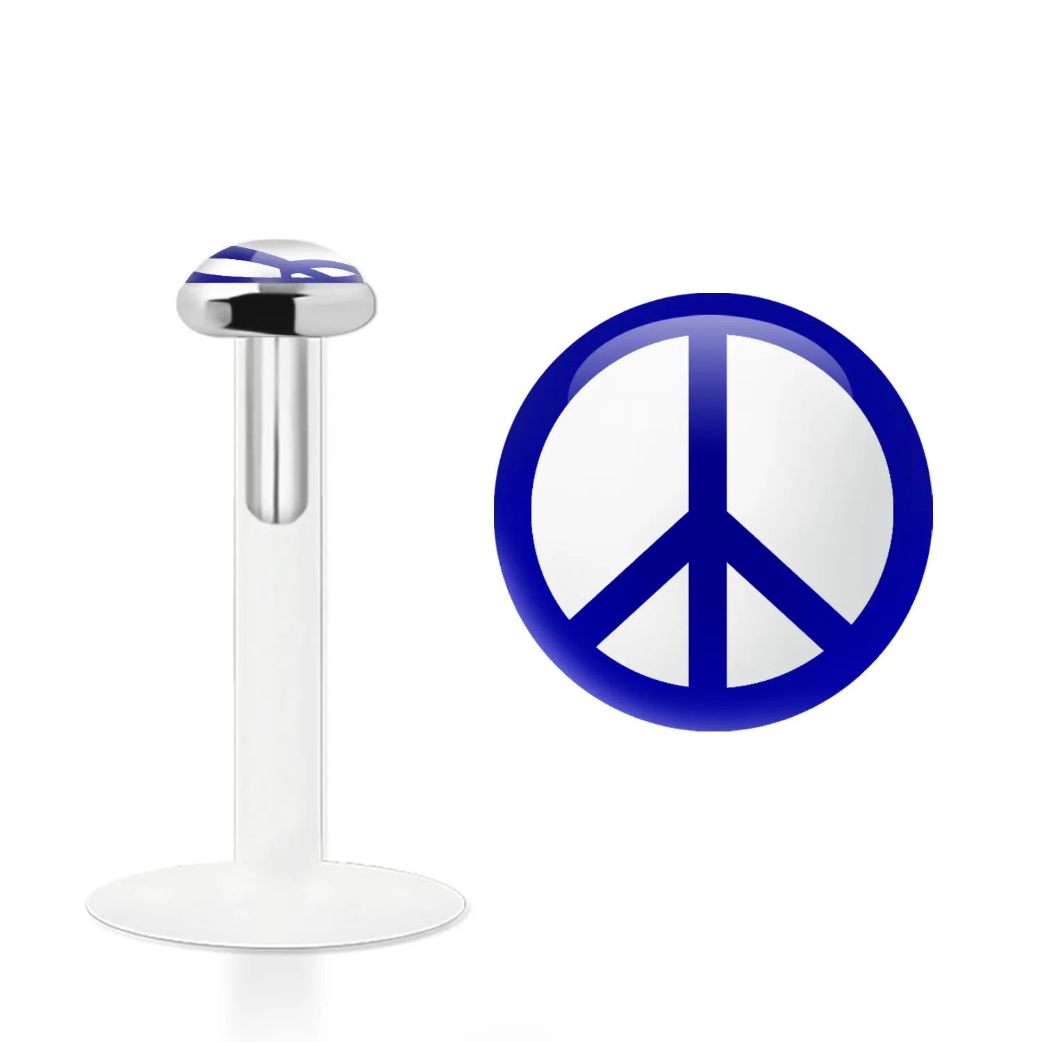 🦚 Labret Stecker Bioflex mit Steckaufsatz aus Silber und Logo-Motiv Peace