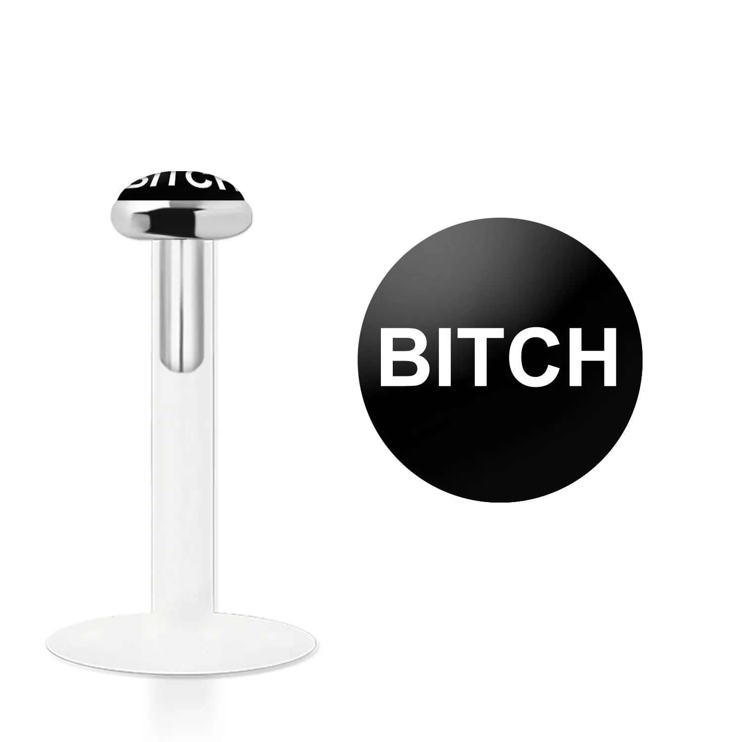 🦚 Labret Stecker Bioflex mit Steckaufsatz aus Silber und Logo-Motiv Bitch