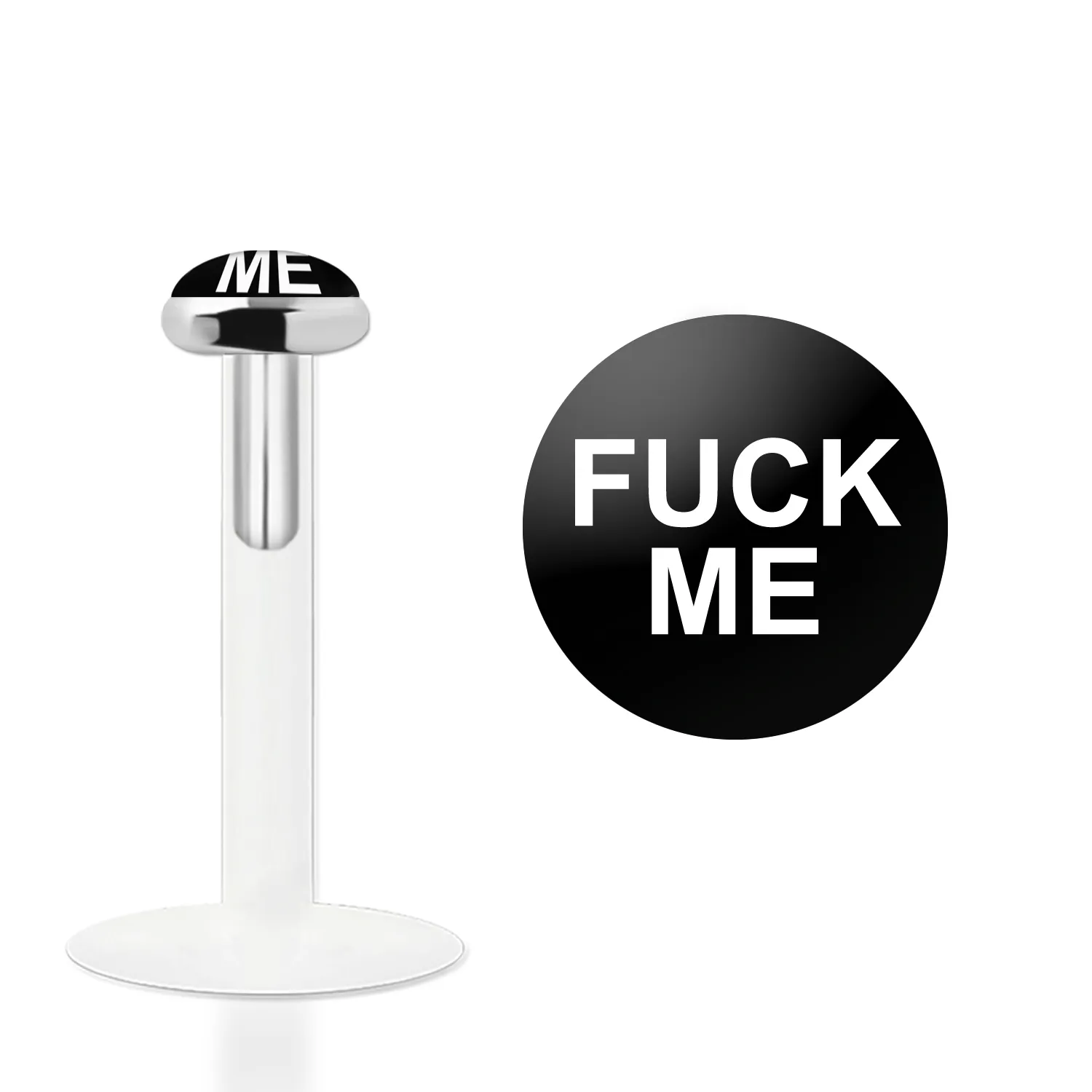 🦚 Labret Stecker Bioflex mit Steckaufsatz aus Silber und Logo-Motiv Fuck me