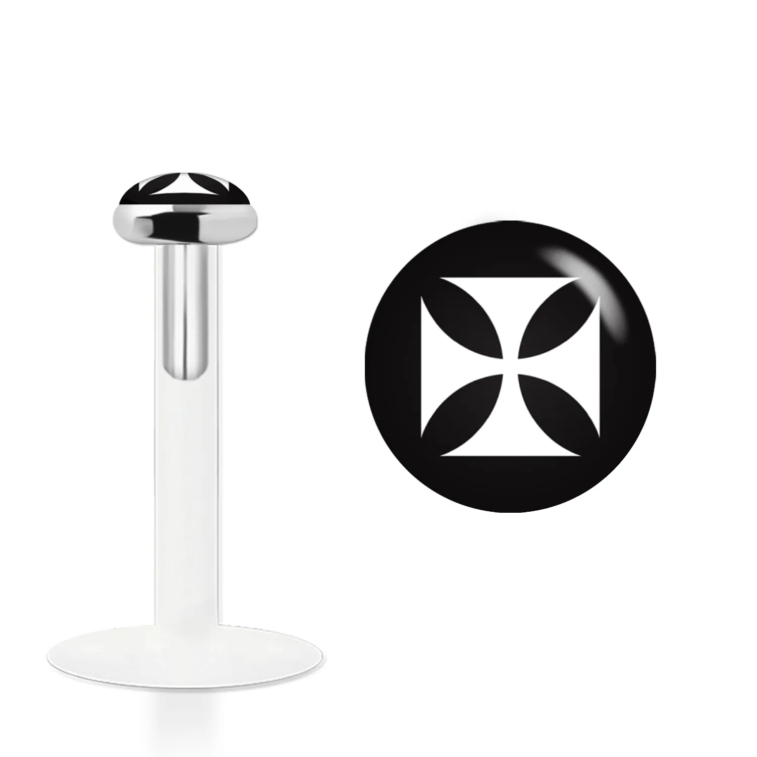 🦚 Labret Stecker Bioflex mit Steckaufsatz aus Silber und Logo-Motiv Eisernes Kreuz