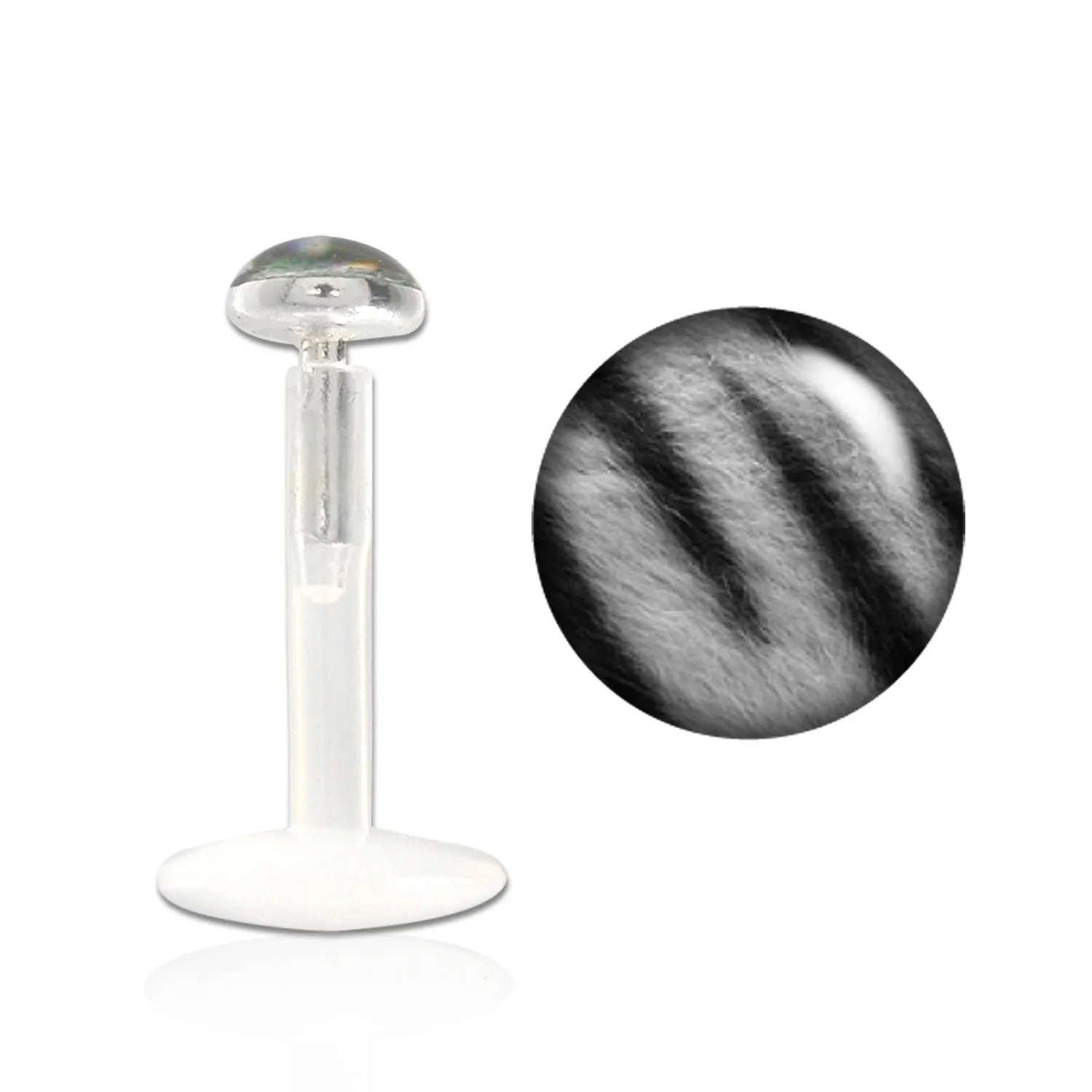 🦚 Labret Stecker Bioflex mit Steckaufsatz aus Silber und Logo-Motiv Zebra