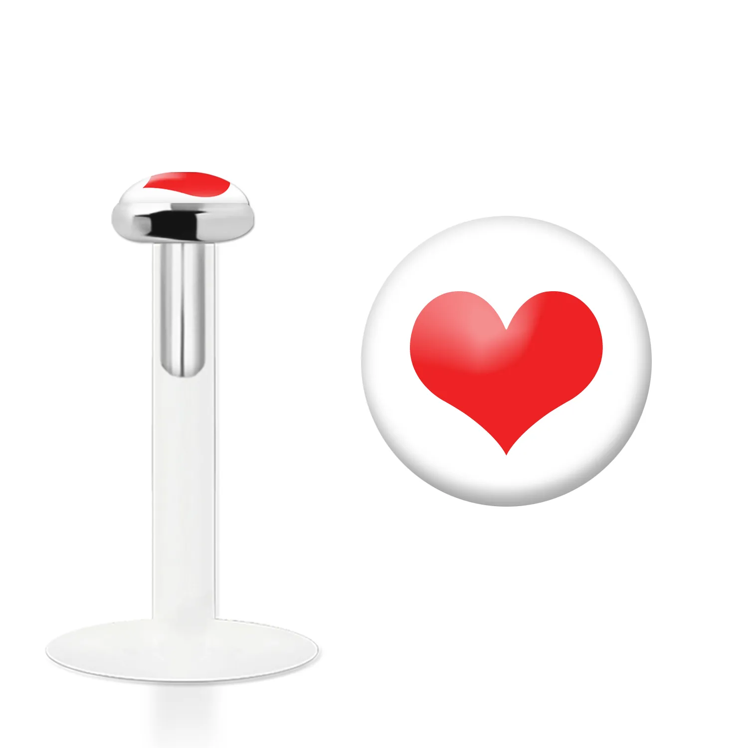 🦚 Labret Stecker Bioflex mit Steckaufsatz aus Silber und Logo-Motiv Love Herz