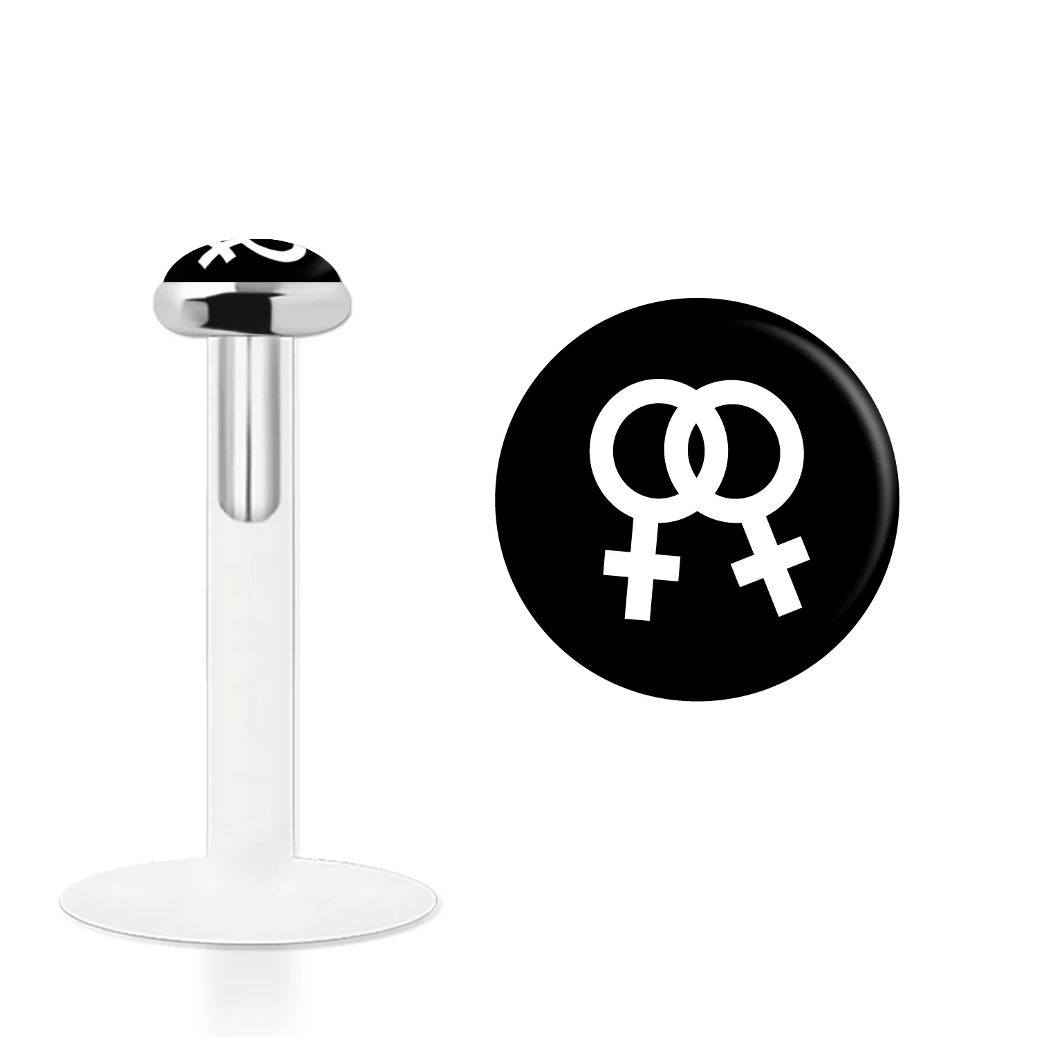 🦚 Labret Stecker Bioflex mit Steckaufsatz aus Silber und Logo-Motiv LGBT Lesbian