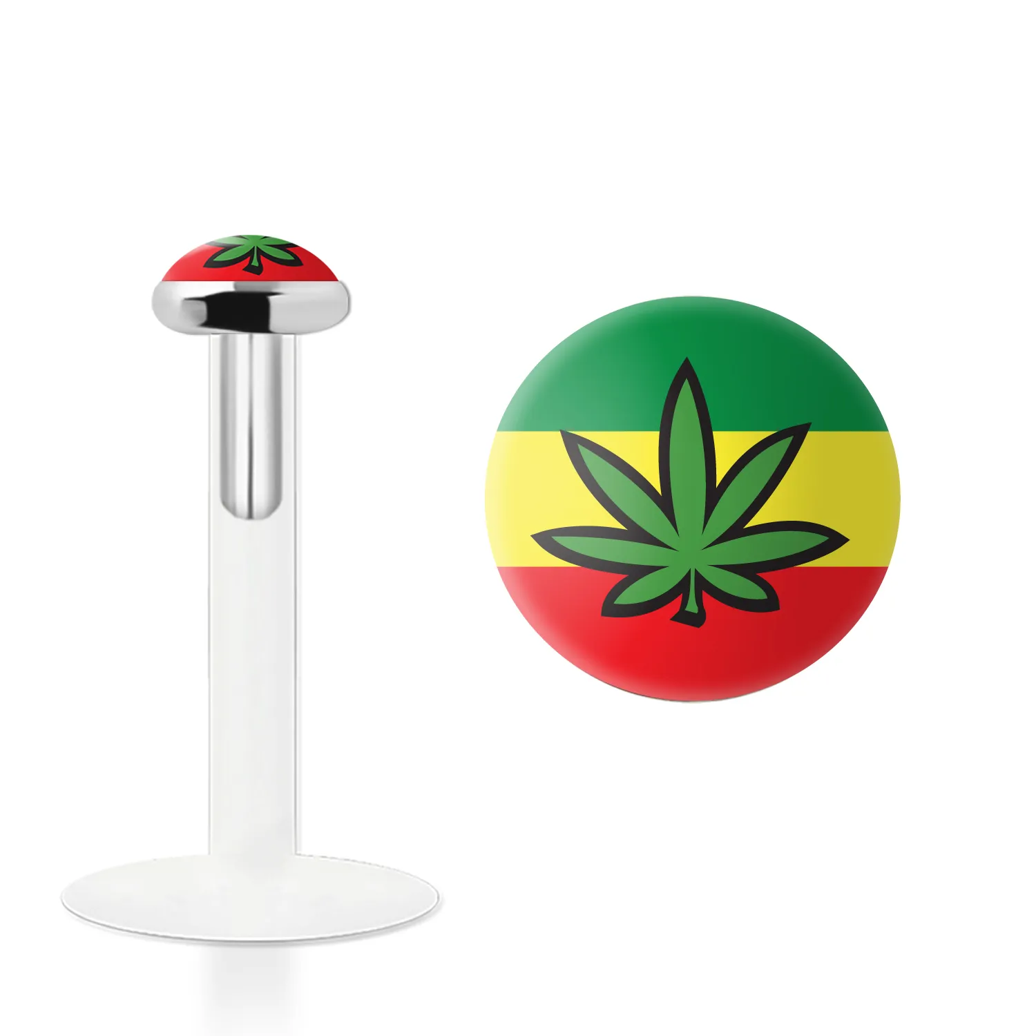 🦚 Labret Stecker Bioflex mit Steckaufsatz aus Silber und Logo-Motiv Cannabis