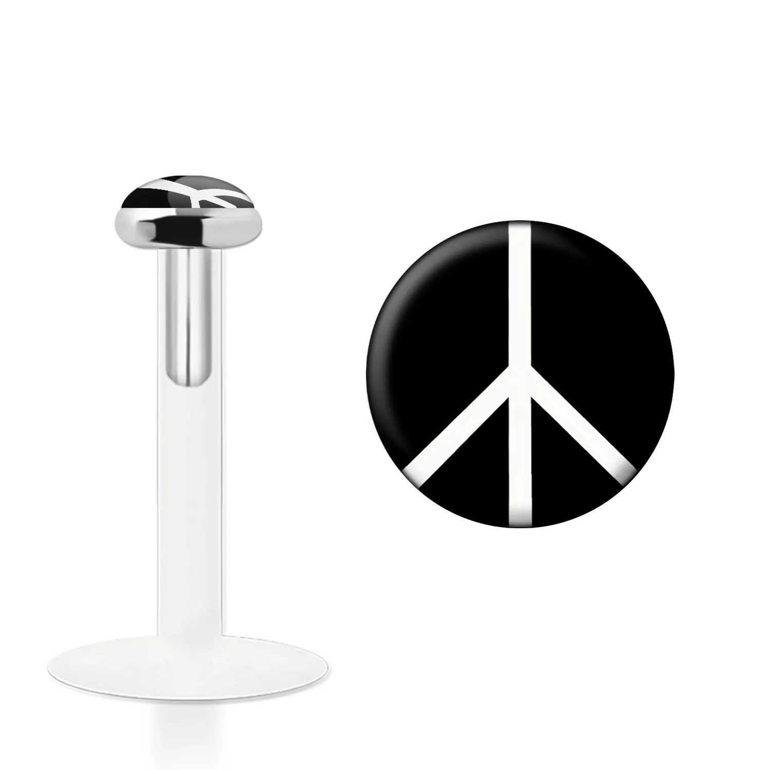 🦚 Labret Stecker Bioflex mit Steckaufsatz aus Silber und Logo-Motiv Peace