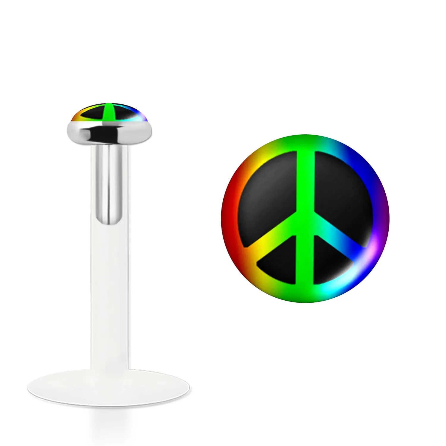 🦚 Labret Stecker Bioflex mit Steckaufsatz aus Silber und Logo-Motiv Peace