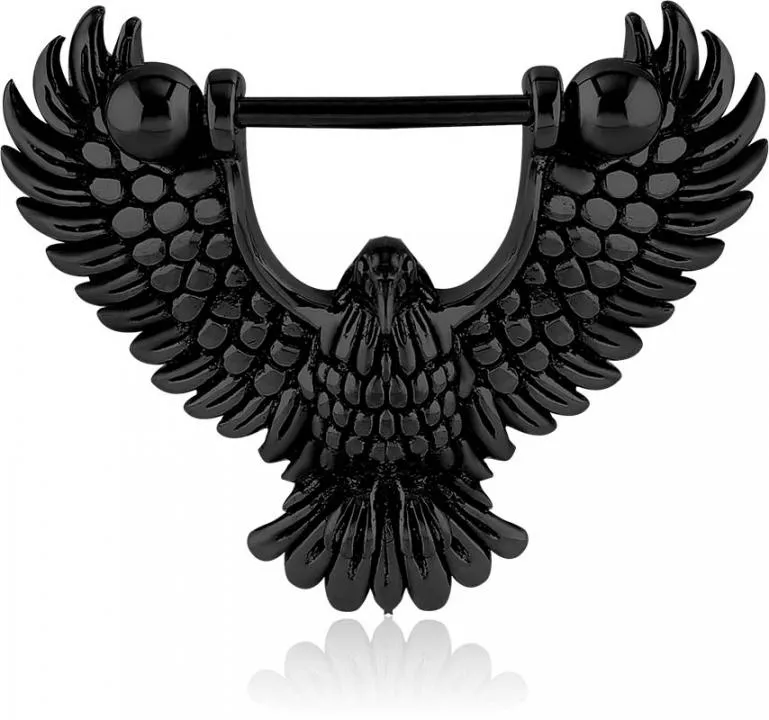 🦚 Brustwarzenpiercing Nippel Schild mit großem Adler schwarz inklusive Barbell