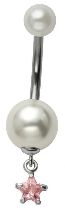 🦚 Bauchnabelpiercing Perle mit Kristall Stern Anhänger Stahl Banane