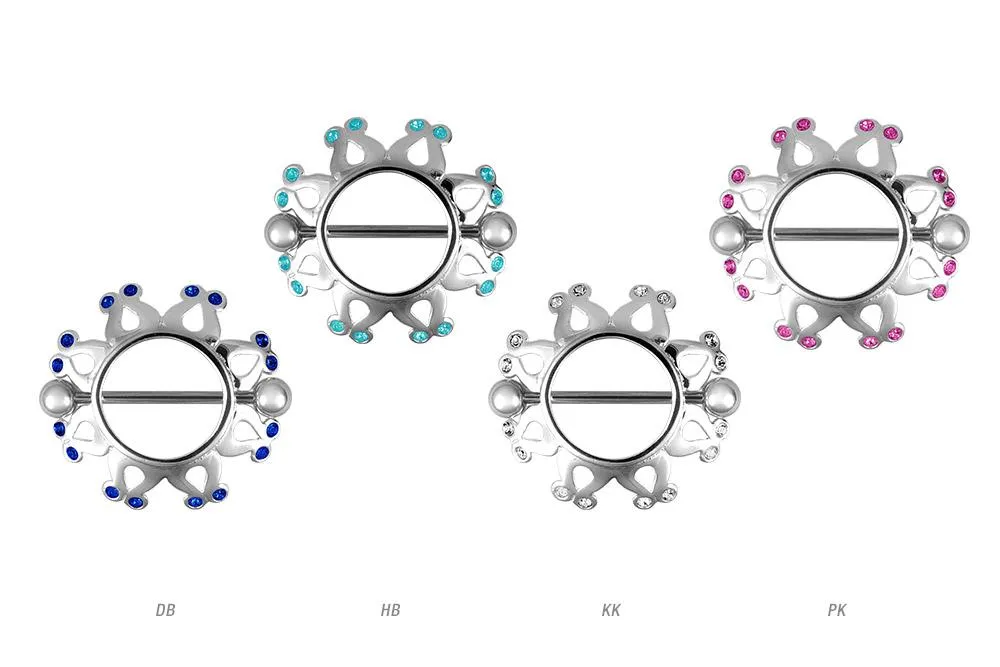 🦚 Brustwarzenpiercing mit Schild aus Silber und Kristallen