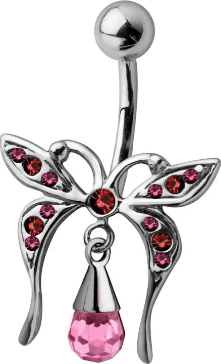 🦚 Bauchnabelpiercing Kristall Schmetterling mit geschliffenem Stein