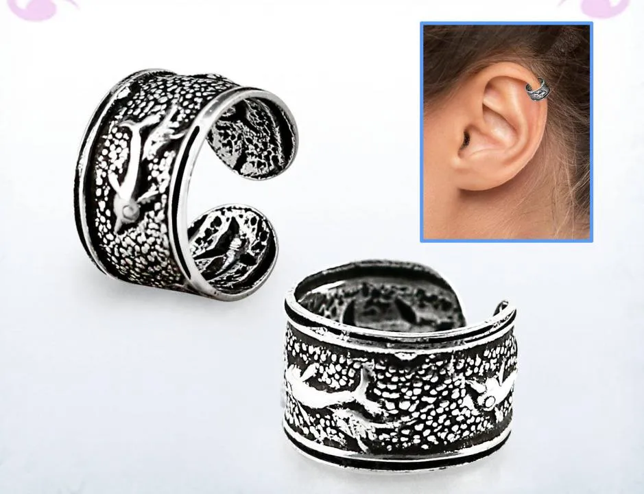 🦚 Ohrklemme Ear Cuff aus Silber Motiv Delfine