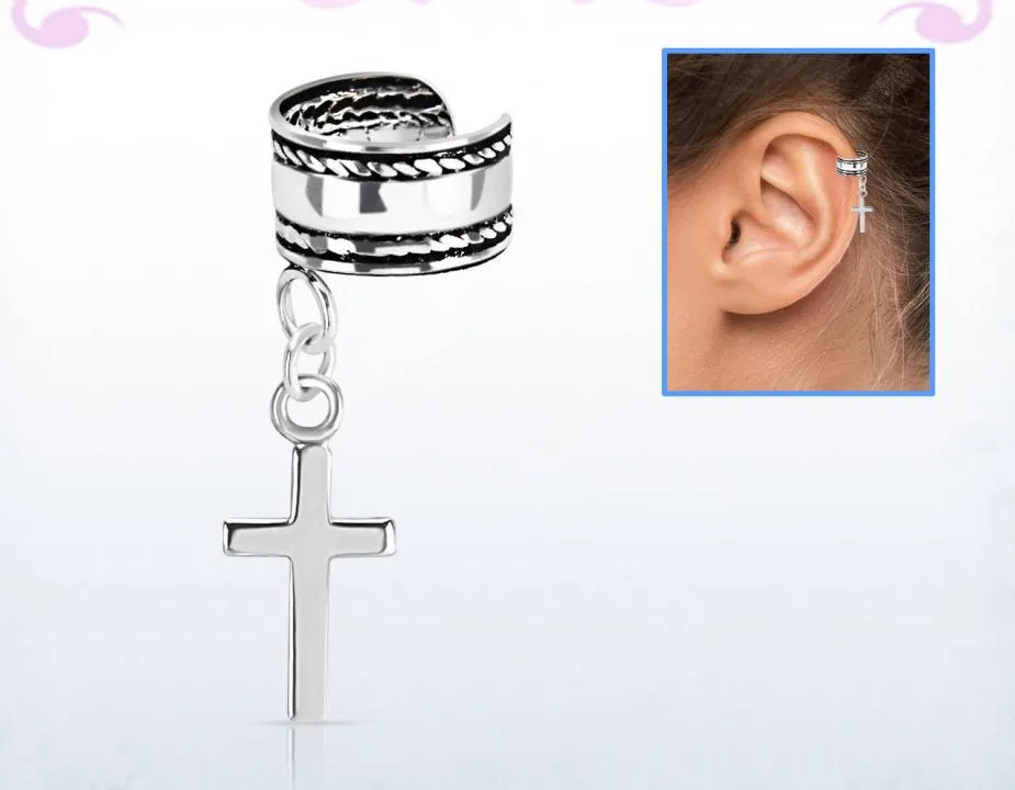🦚 Ohrklemme Ear Cuff aus Silber mit Anhänger Kreuz