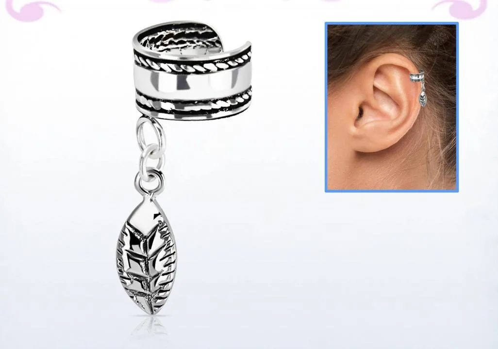 🦚 Ohrklemme Ear Cuff aus Silber mit Anhänger Blatt