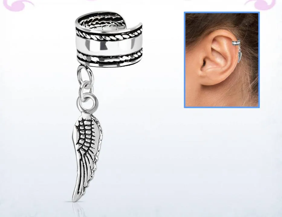 🦚 Ohrklemme Ear Cuff aus Silber mit Anhänger Flügel