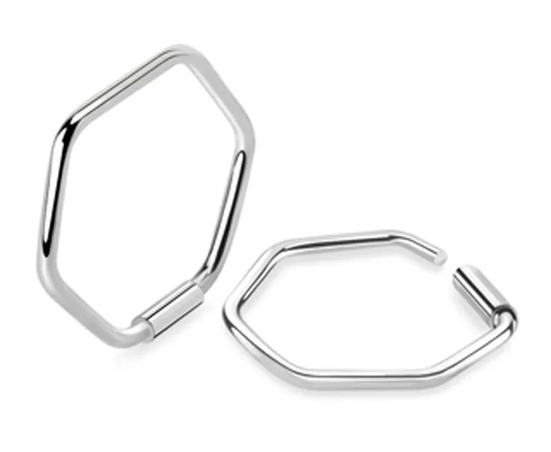 🦚 Nasenring 925er Sterling Silber Hexagon  0.6mm x8mm/10mm/12mm