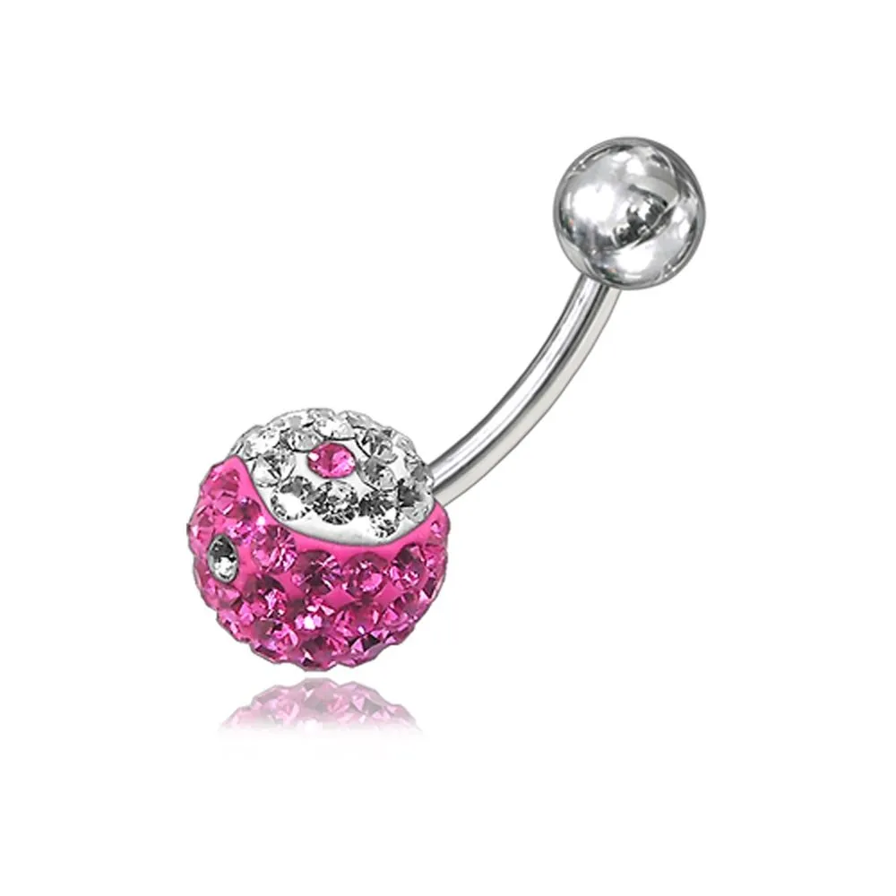 🦚 Bauchnabelpiercing Multi Kristall Kugel Klar/Rosa Stahl Banane