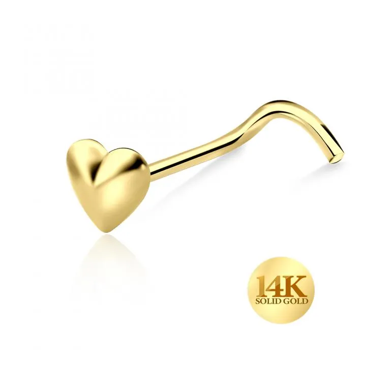 🦚 14karat Echtgold Nasenstecker Spirale Nasenpiercing Gelbgold Herz mit Geschenkbox