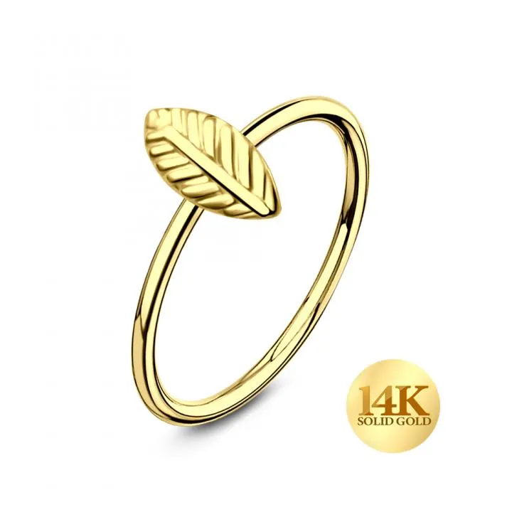 🦚 Nasenring aus 14karat Echtgold Gelbgold mit Blatt