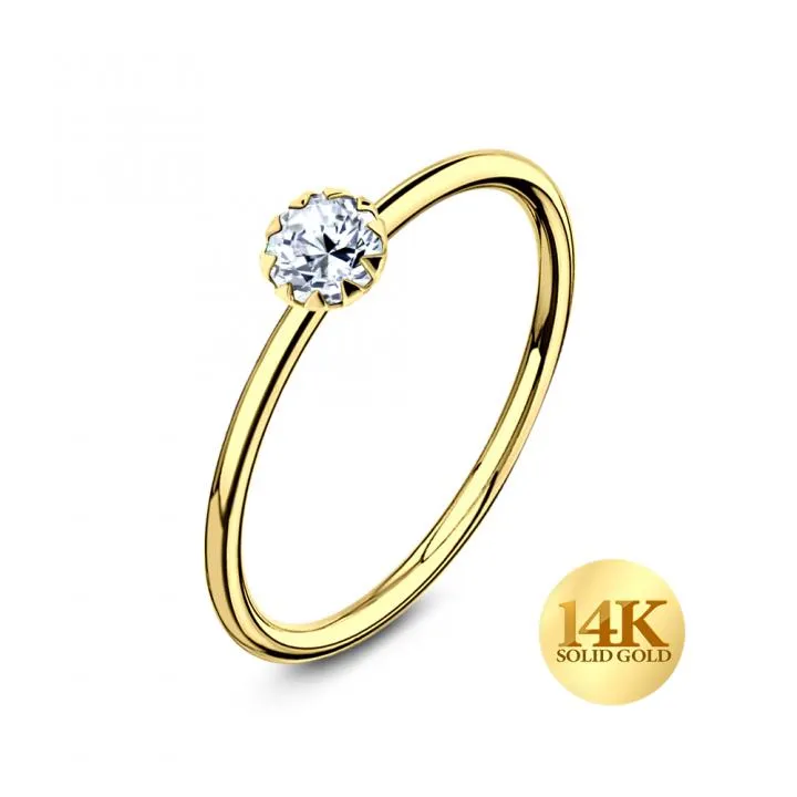 🦚 Nasenring aus 14karat Echtgold Gelbgold eingefasster  1.5mm-Kristall mit Geschenkbox