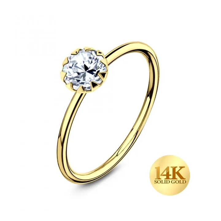 🦚 Nasenring aus 14karat Echtgold Gelbgold mit 2.2mm-Kristall