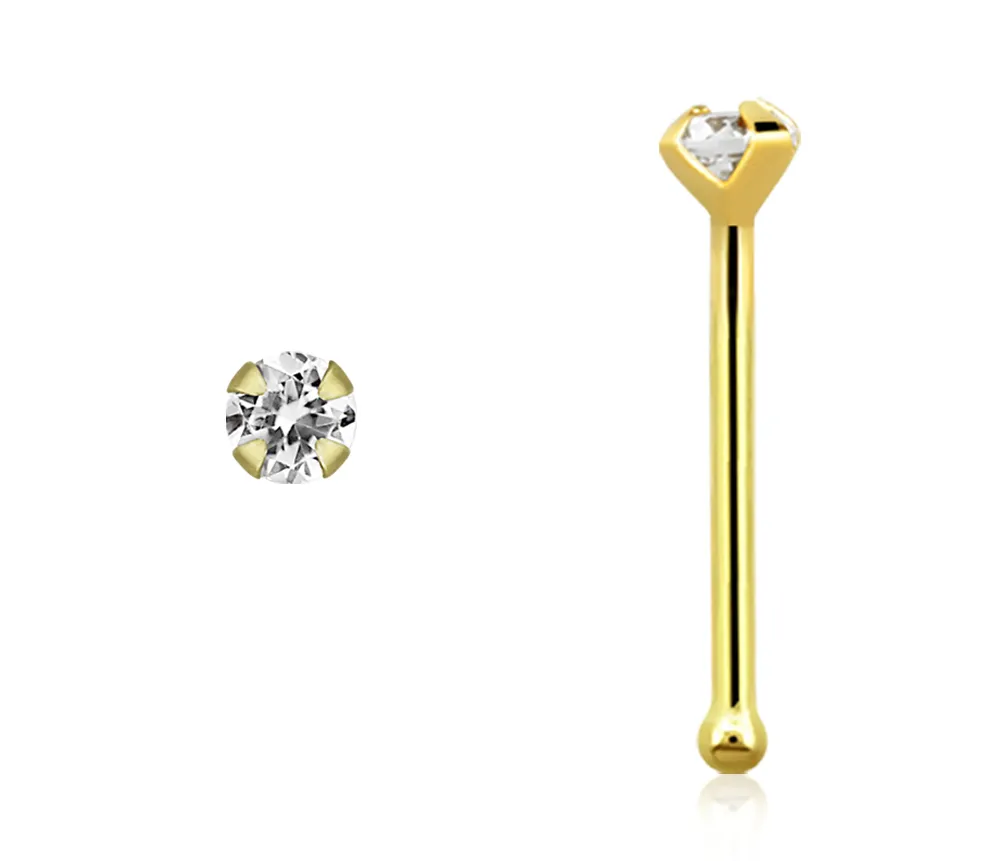 🦚 14karat Echtgold Gelbgold Nasenstecker Pin 1.5mm Kristall mit Geschenkbox