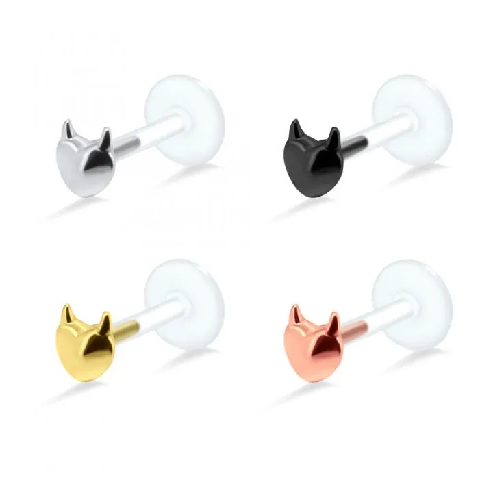 🦚 PTFE Tragus Labret Teufelskopf silber schwarz goldfarbig roségoldfarbig