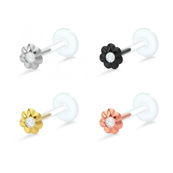 🦚 PTFE Tragus Labret Blume silber schwarz goldfarbig roségoldfarbig