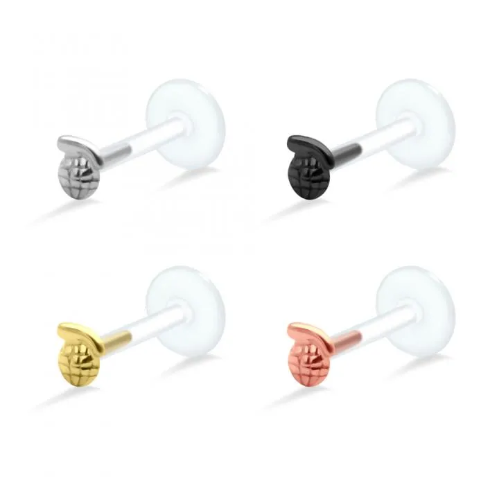 🦚 PTFE Tragus Labret Handgranate silber schwarz goldfarbig roségoldfarbig