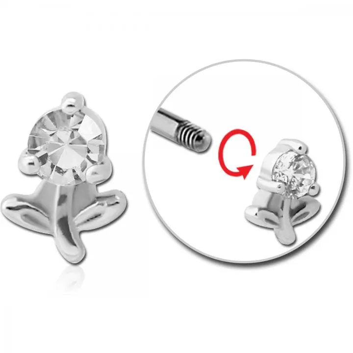 🦚 Stahl Piercing Motiv Kristallblume nur Aufsatz oder mit Barbell oder Labret (wählbar)