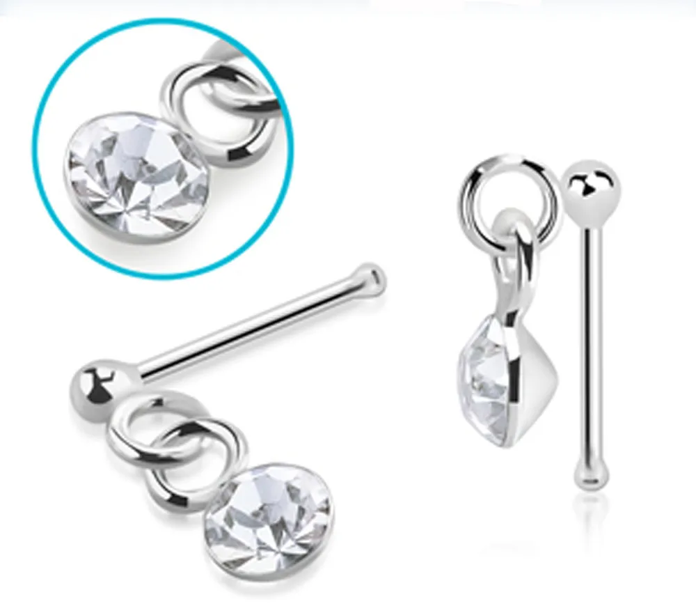 🦚 Nasenstecker Pin Nasenpiercing Silber mit Kristallanhänger