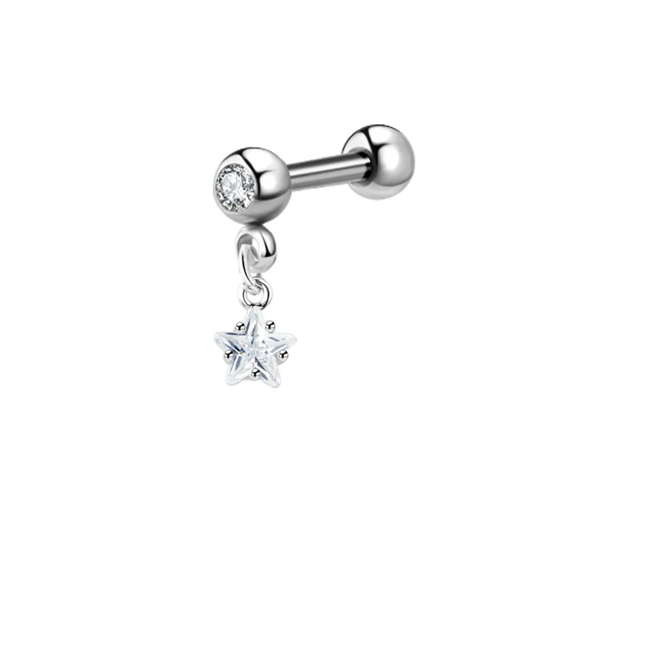 🦚 Helix Tragus Piercing Chirurgenstahl 316L Barbell mit Anhänger Motiv Kristallstern