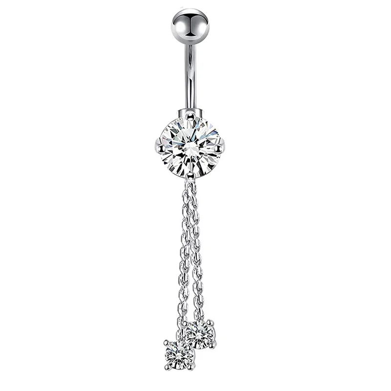 🦚 Bauchnabelpiercing Chirurgenstahl 316L mit zwei hängenden Kristallen