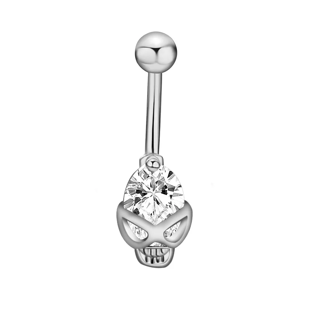 🦚 Bauchnabelpiercing Chirurgenstahl 316L Totenkopf mit großem eingefassten Kristall