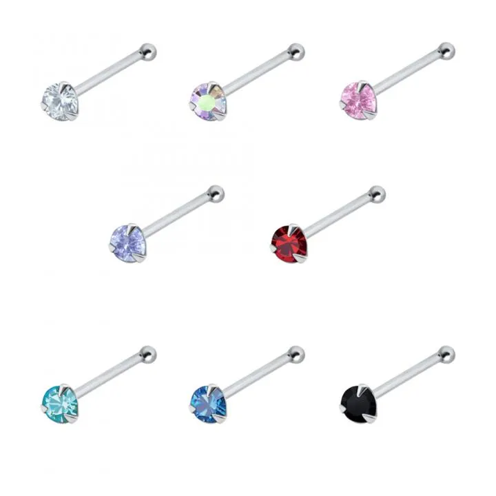 🦚 Nasenstecker Pin Silber Kristall silberfarbig mit acht wählbaren Kristallfarben