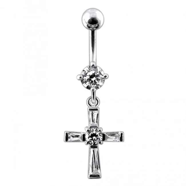 🦚 Bauchnabelpiercing Titan 925er Silber-Motiv Kristallkreuz